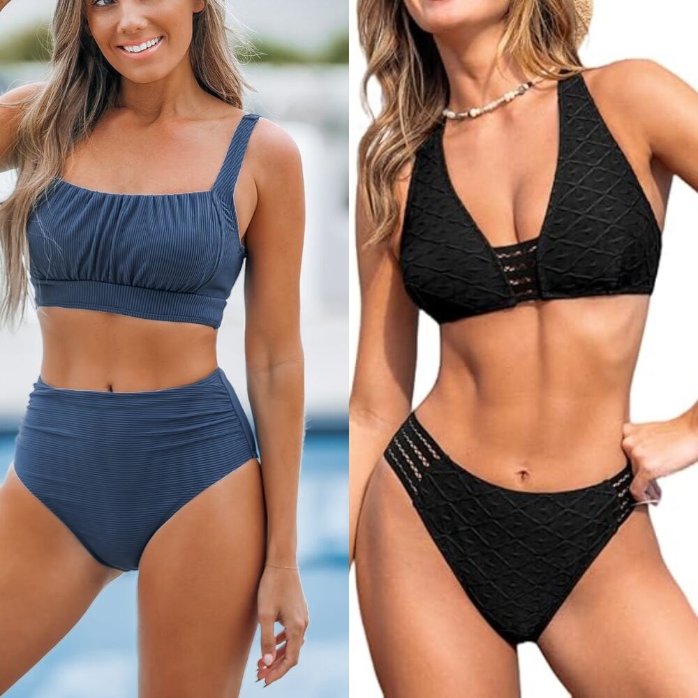 NWT Cupshe Lot of 2 Two Piece Swimsuits Bikinis Swim 2-PC Paddle Bundle Size L